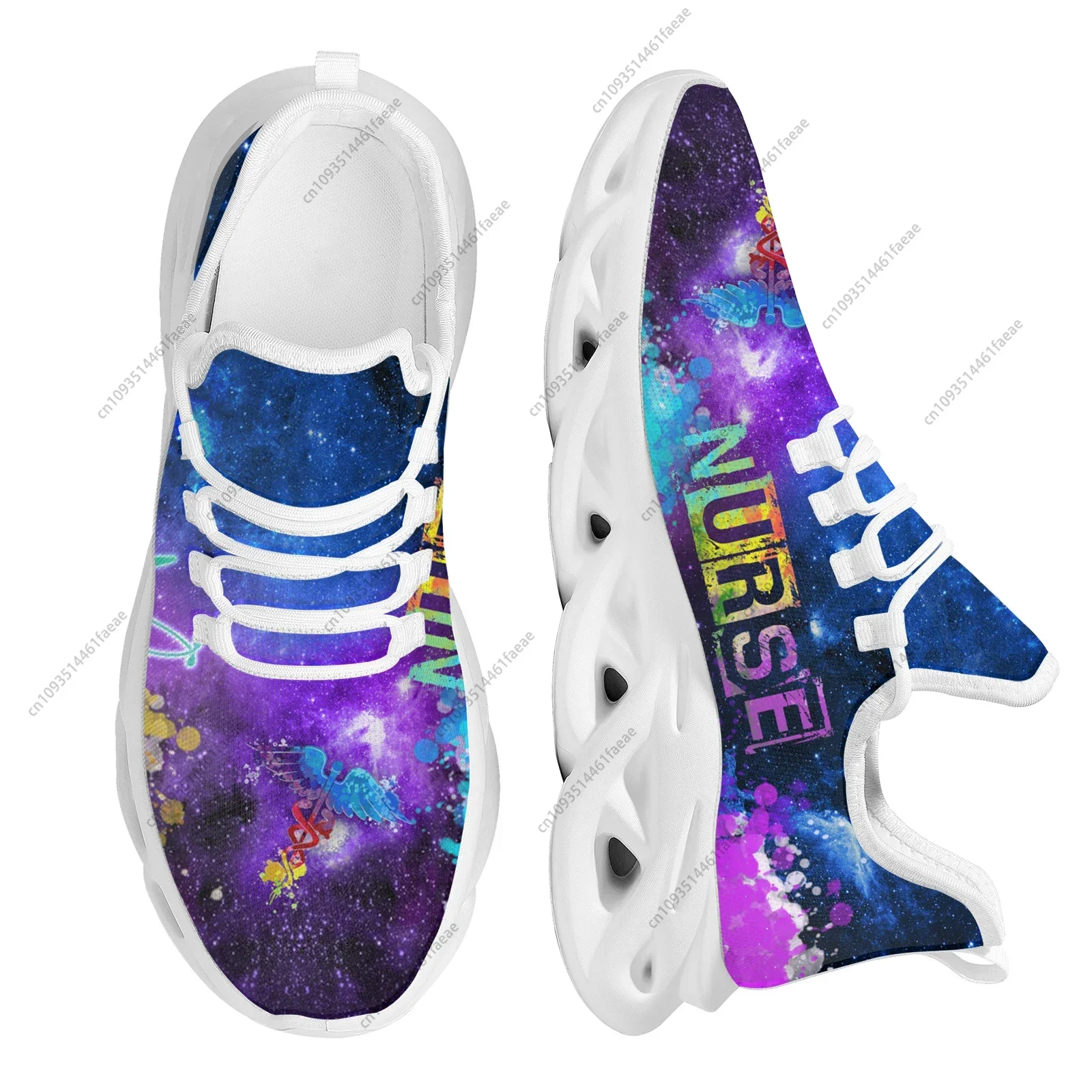 Custom Galaxy EMT Design Mesh Sneakers Lightweight Platform Shoes for Women Nurse Shoes Comfort Lace-up Cushion Zapatillas