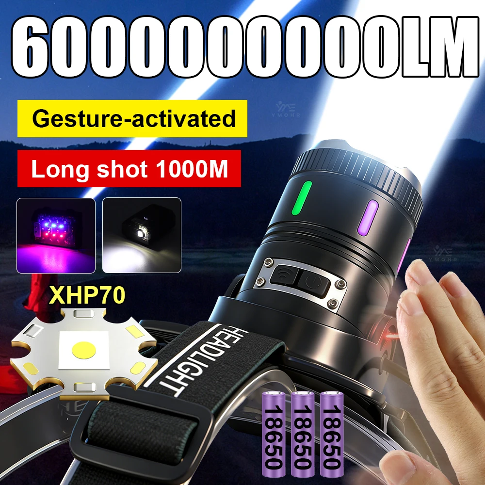 300W XHP70 Hiking Headlamp Head Lantern LED Rechargeable 3x18650 Searchlights Ultra Powerful LED Front Lamp For Hiking Lighting