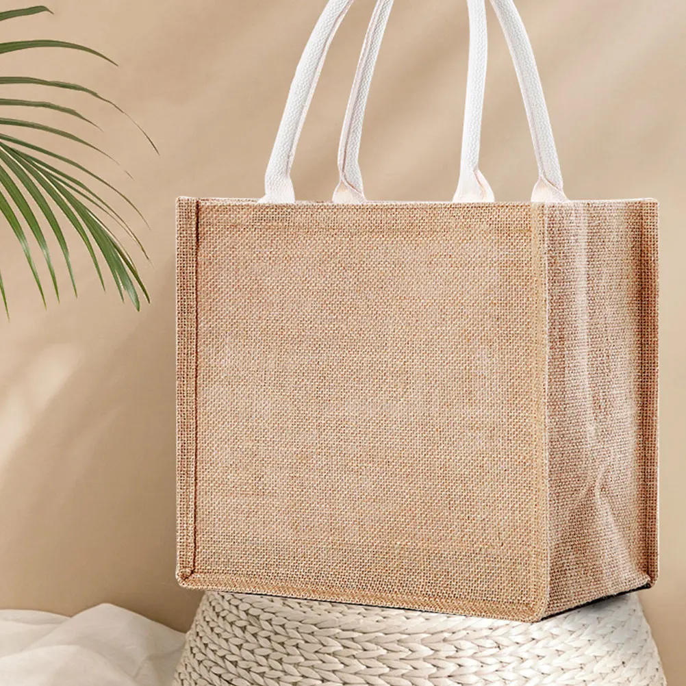 

2pcs Burlap Tote Bag Linen Shopping Bags Reusable Grocery Pouch Jute Storage Pouch Wear Resistant Washable Firm Long