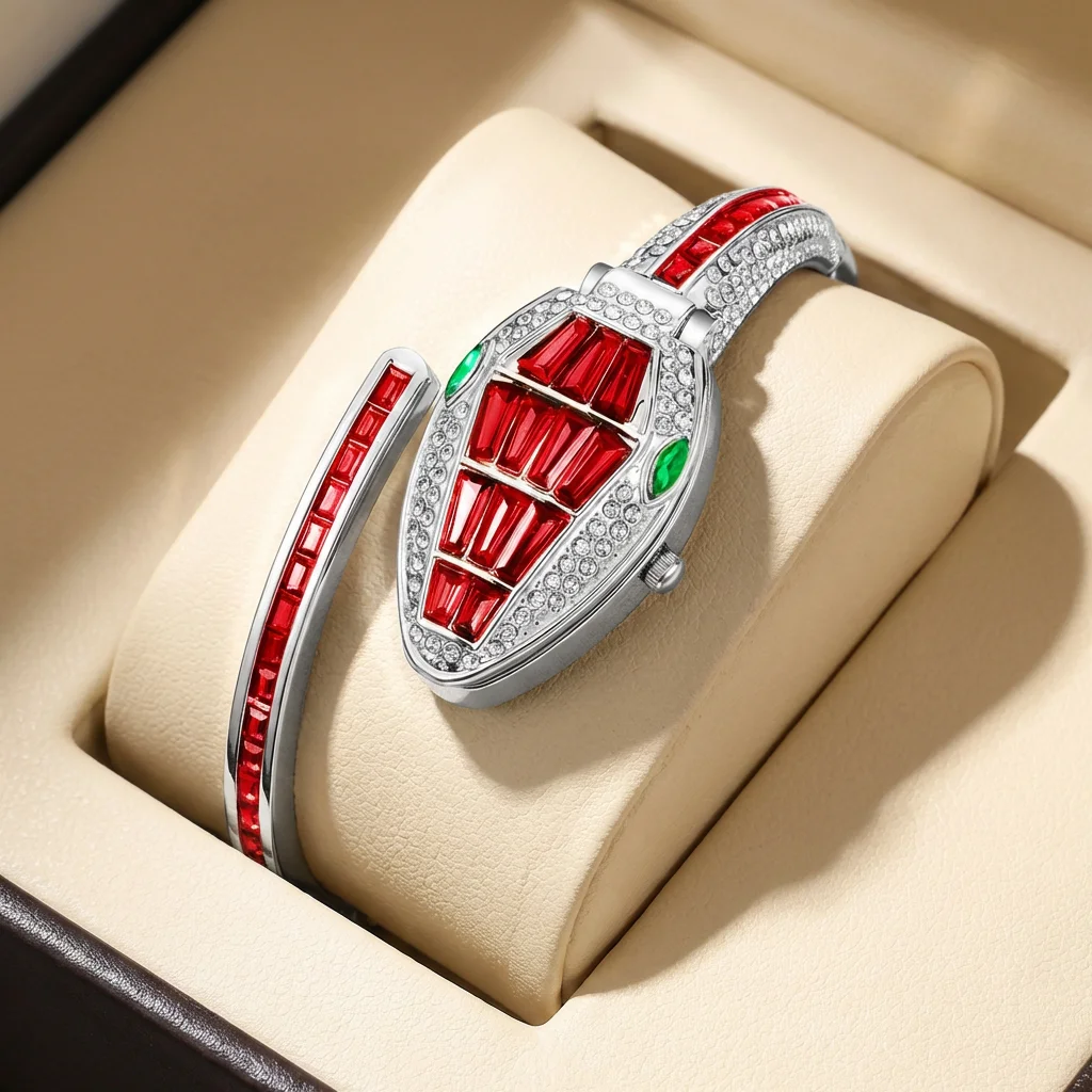 

1pcs Women's red dial alloy strap vintage fashion sparkling bracelet jewelry details Quartz Watch for business party holiday