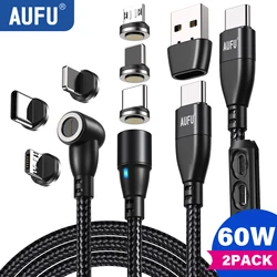 AUFU 2 PACK Magnetic USB C Cable 60W Fast Charging Magnet Charger Wire Cord Micro Type C Cable For iPhone 14 Samsung S21 Macbook