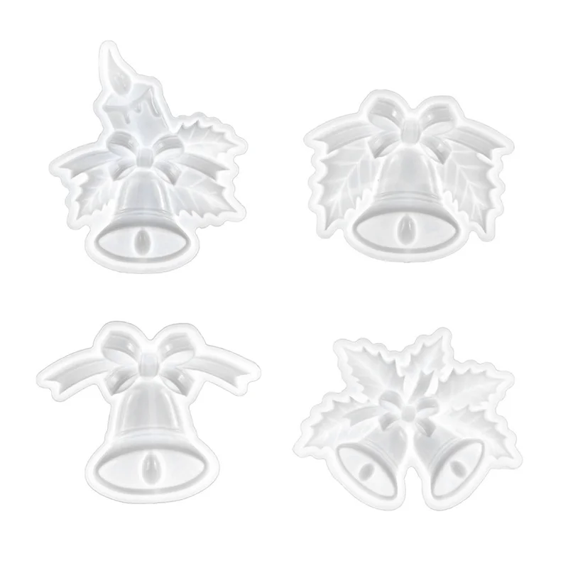 New 4Pcs/Set DIY Christmas Bell Ornament Silicone Moulds Resin Handicraft Casting Molds Handmade Home Decoration Crafts