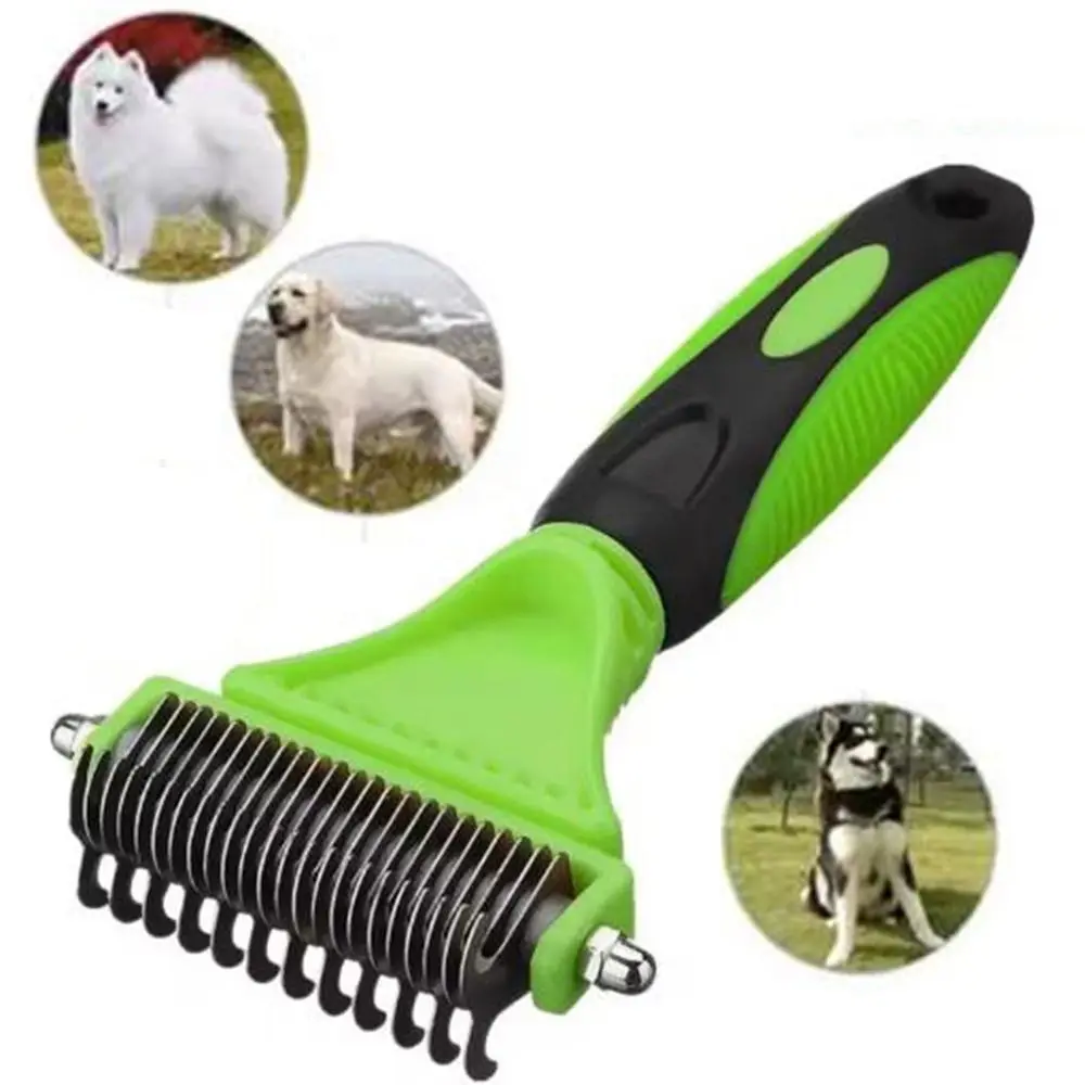 Stainless Steel Two-Sided Shedding Comb Comfortable Handle Safe Undercoat Rake Comb Efficient Two-Sided Shedding