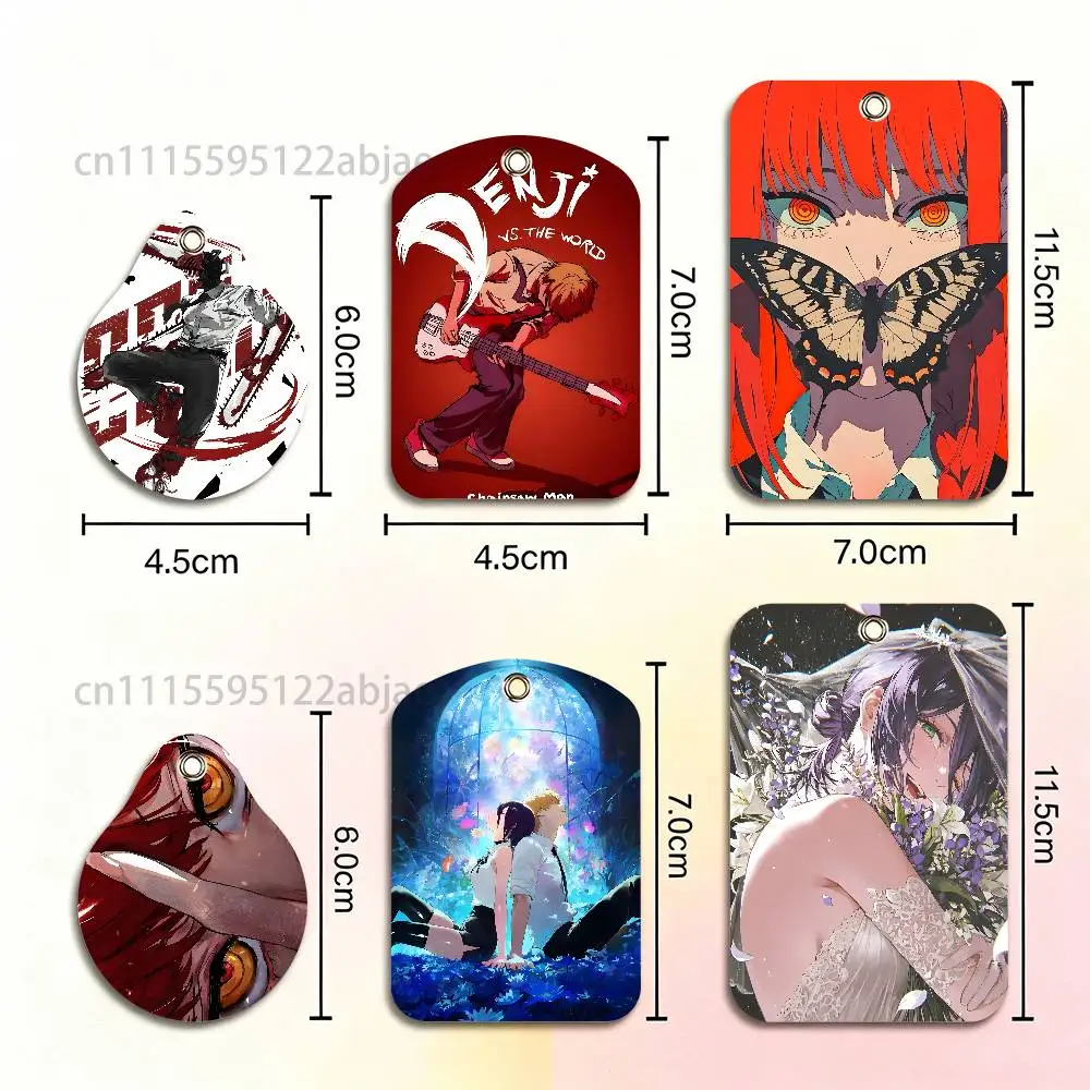 c-chainsaw man Rectangle ID Card Case Keychain Access Card Bag Key Tag Ring Leather Card Holder Key Ring