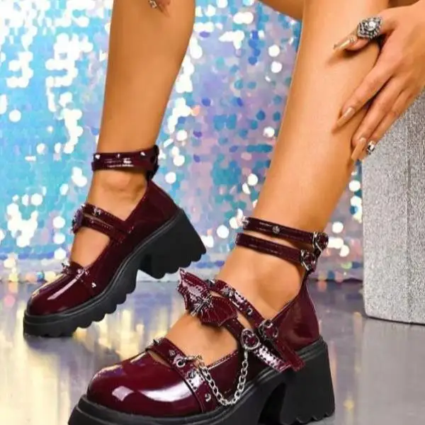 

Punk Sle Women's High Heel Sandals Chain Decoration Faionable Ci Walk Slip-On oes Rubber Sole Comfortable Winter Wear