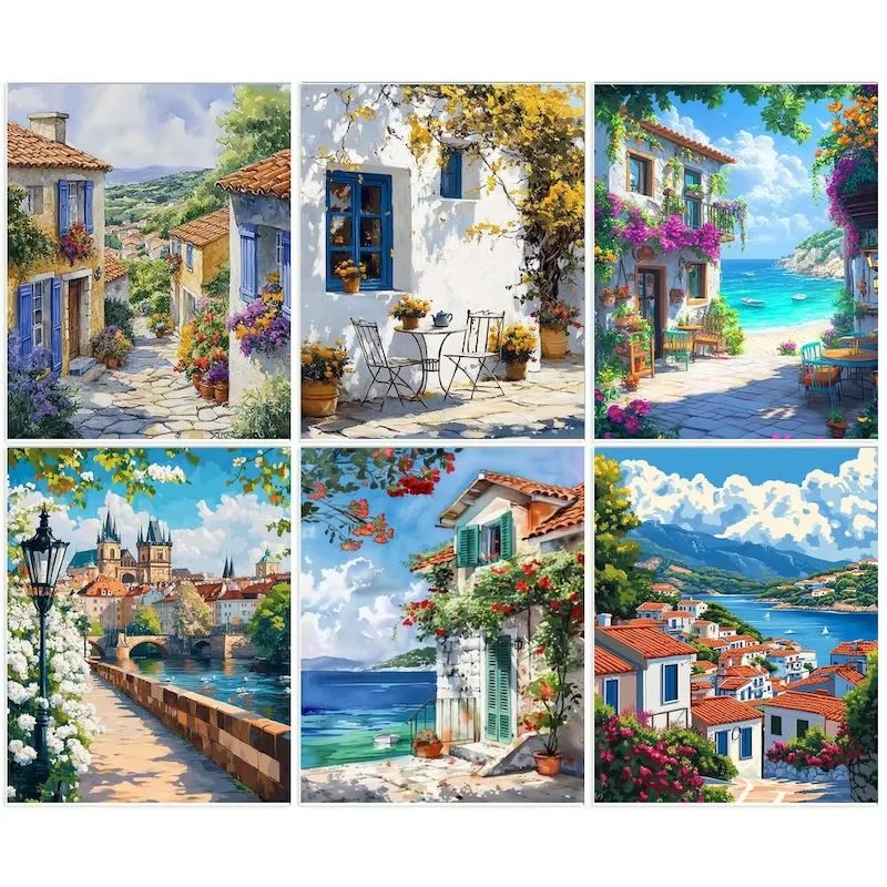 Photo Mosaic Print - Diamant Schilderij Zeezicht Stad Landschap Diamant