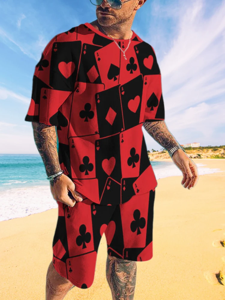 New Men's Set Playing Cards Spades T Shirt Suits 3d Sportswear Casual Beach Streetwear Jogger Suit Summer Man's T-shirt Set