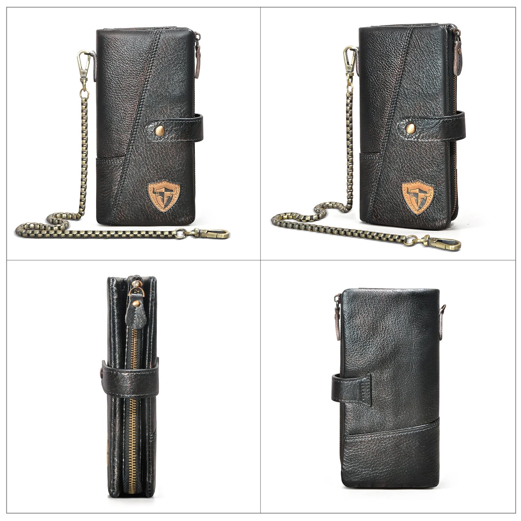 뜨거운 판매 두꺼운 정품 가죽 여행 비즈니스 주최자 체인 RFID 지갑 남성용 긴 지퍼 남성 지갑 카드 홀더 1803