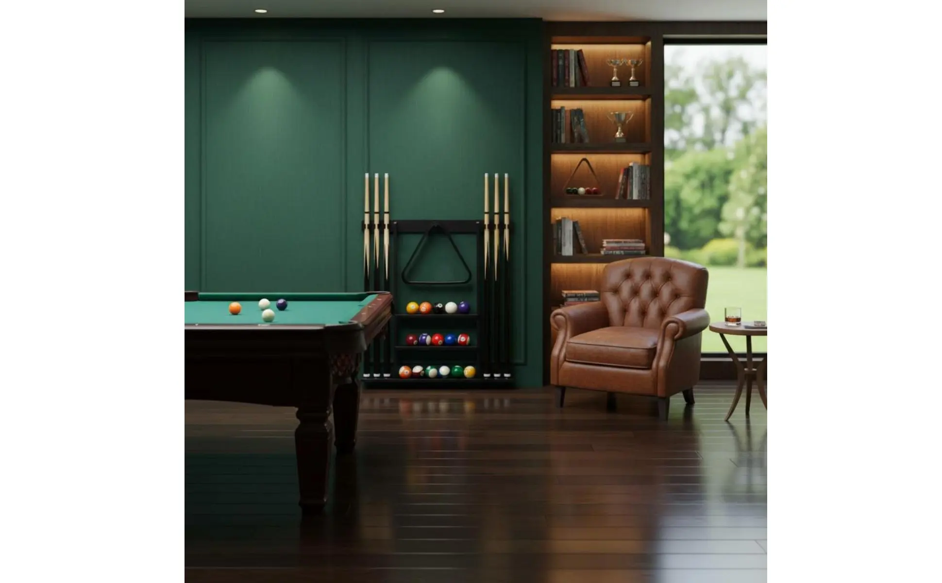 Billiard Cue Rack Black Finish Billiard Cue Stand Game Furniture Easy to Install Sports Storage Scratch Protection for Club Room