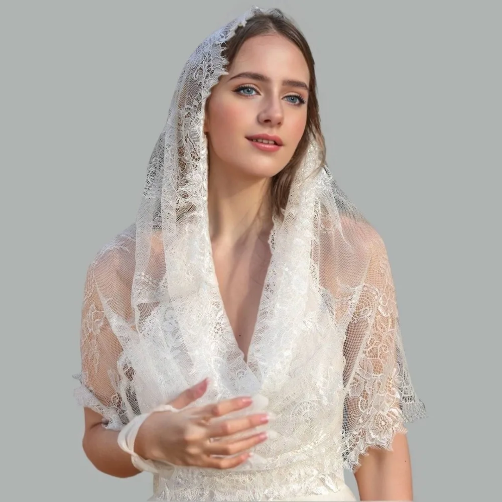 Holy Lace Fabric Women's Headwear Vintage Style Versatile Lace Shawl Elegant Bridal Veil Bridal Ceremony