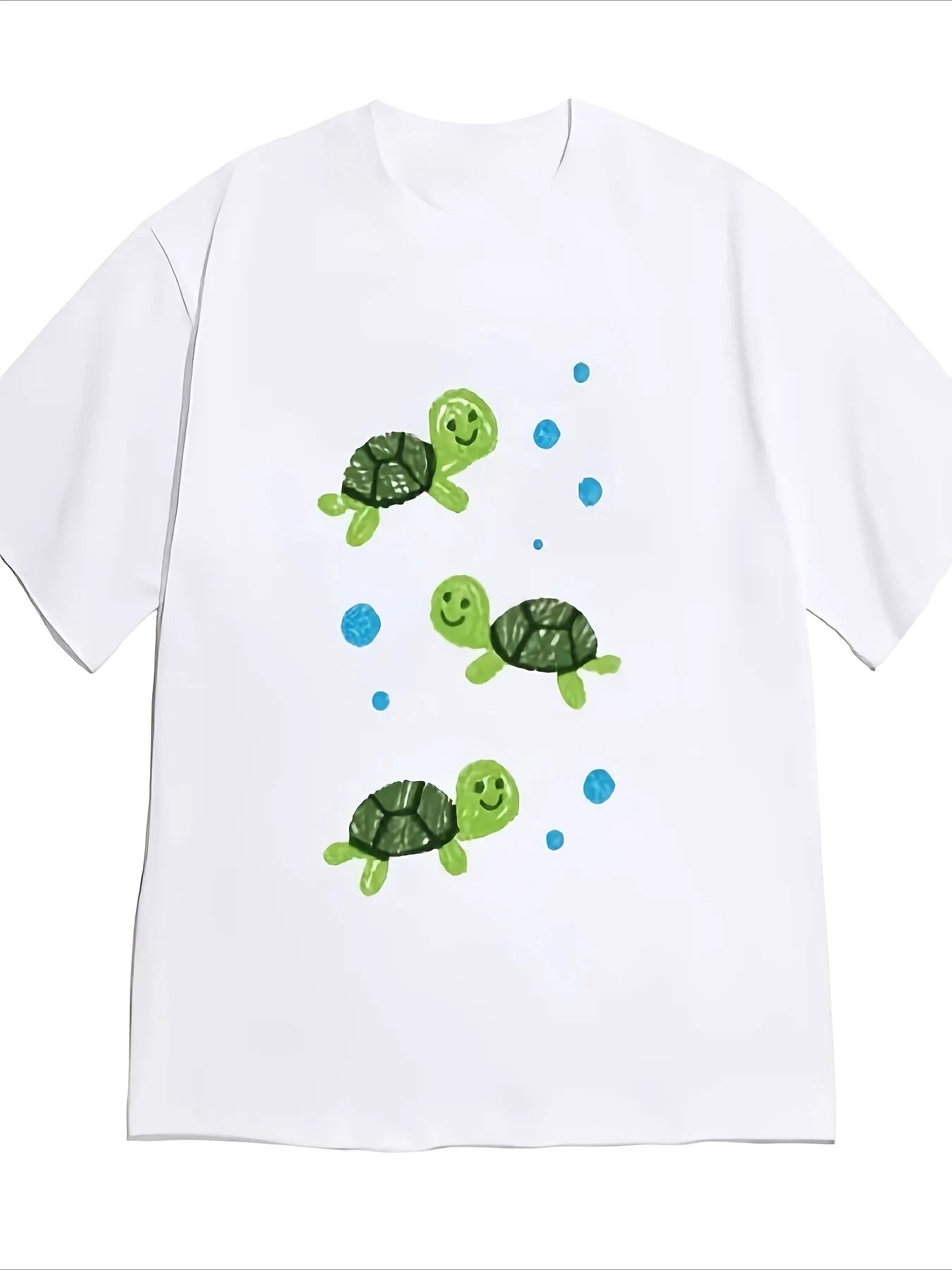 Cute Turtle Print Korean Style Fit Round Neck Suitable Summer Casual Wear Summer Sleeved Harajuku Streetwear Y2k Vintage Tees