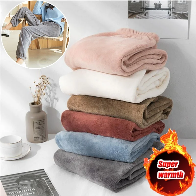 

New Winter Thick Women's Flannel Pajama Pants Close-up Leg High Waist Loose Coral Fleece Warm Home Trousers