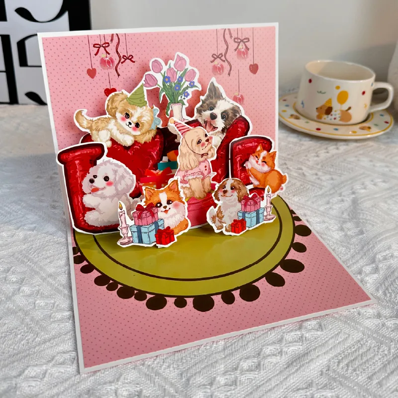 

6Pcs Cute Dog Birthday Party 3D Greeting Card, the Best Gift for Friends, Family and Lovers, Comes with an Envelope