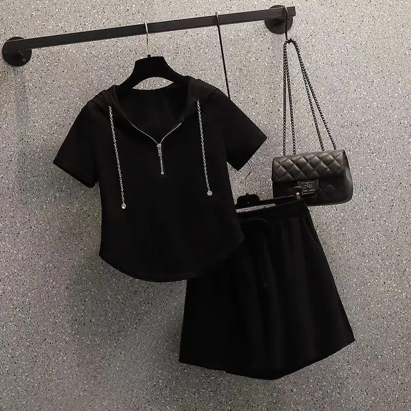 Summer Ice Silk Casual Set Women\'s Large Size Women\'s Summer Slimming Shorts Set Fashion Two Piece Set for Women
