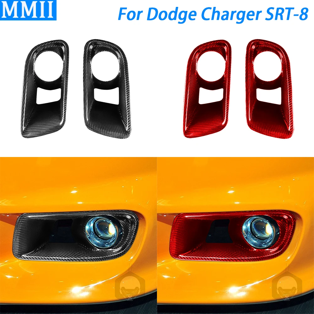 For Dodge Charger SRT-8 2012-2015 Real Dry Carbon Fiber Front Bumper Fog Light Air Intake Cover Car Modification Accessories