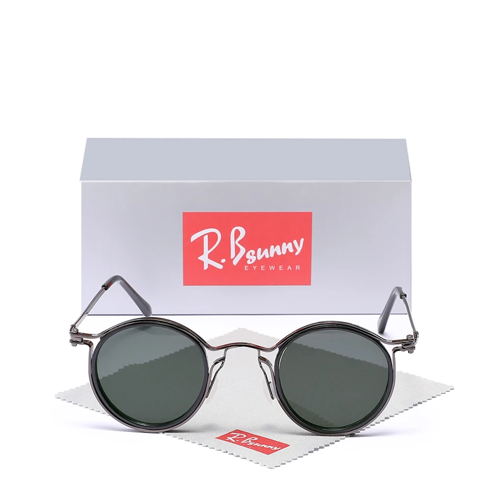 RBsunny Brand New Retro Occhiali da sole da uomo Business Polarizzati UV400 Guida all'aperto Cornice rotonda Occhiali da vista maschili antiriflesso alla moda