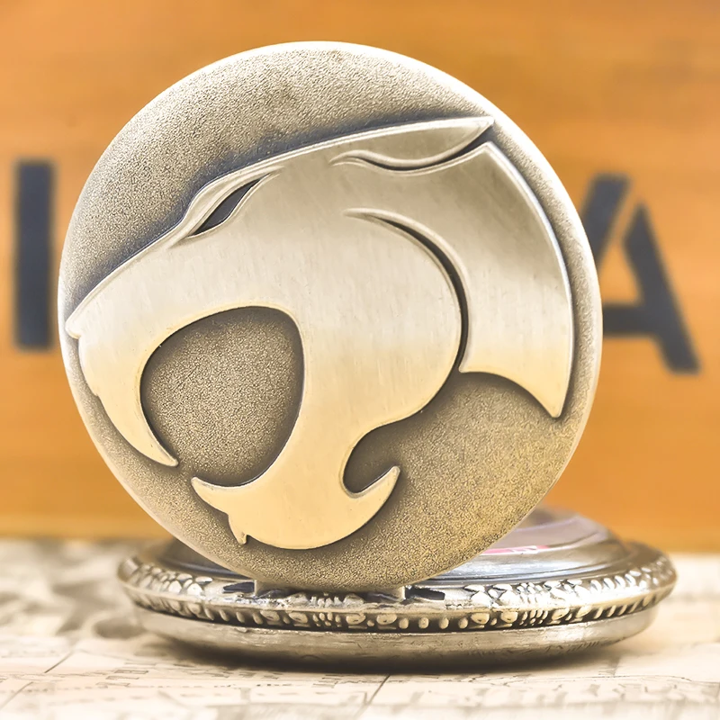 Vintage Bronze Steampunk Leopard Head Quartz Pocket Watch Necklace Pendant Clock Chain Men Women Chain Gift