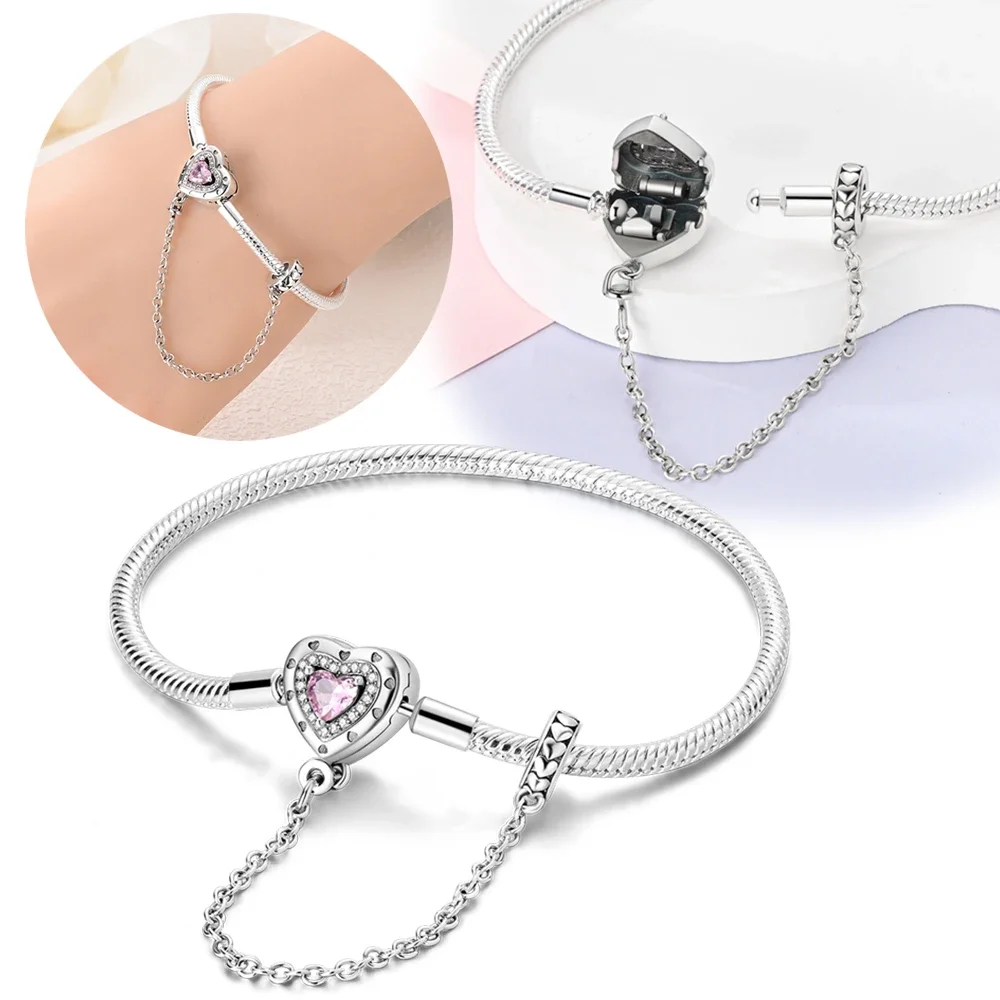 Peach Heart Bracelet Silver Colour Bracelets for Women Fit Original Pendant Charms Beads for Fine Jewelry Making Gift