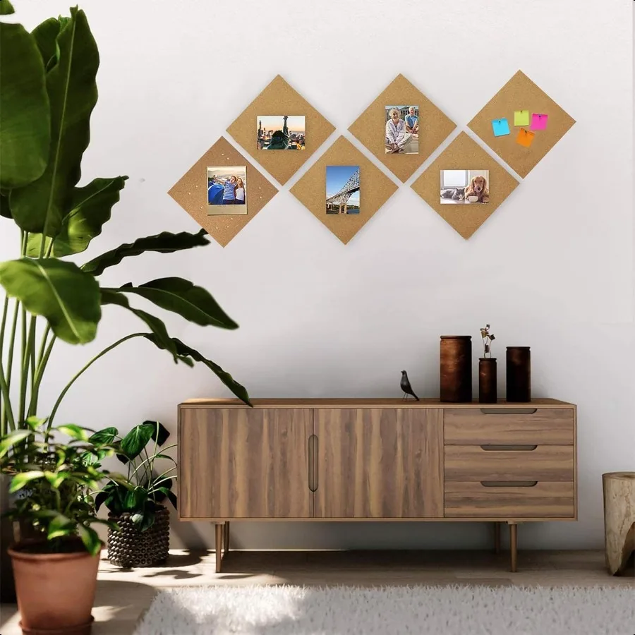 Cork Board 12"x12" 1 2" Thick Square Bulletin Boards 6 Pack Cork Tiles with 50 Push Pins Mini Wall SelfAdhesive Corkboards Tile