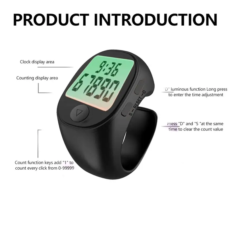 Neue Tech LCD Digital Zähler Intelligente Elektronische Muslime Tasbeeh Finger Zähler Für Gebet Zeit Erinnerung Wasserdicht