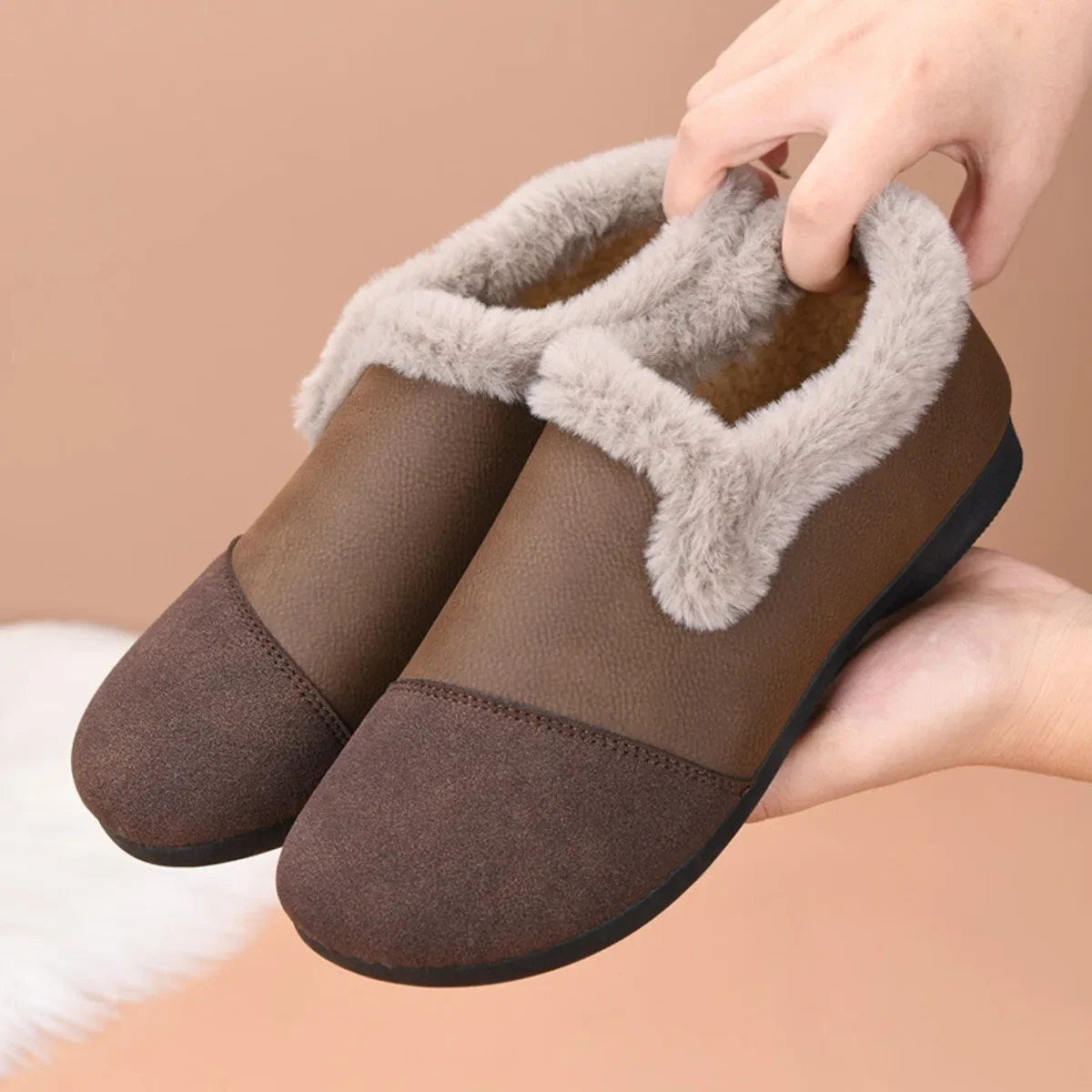 Winter Versatile Retro Plus Velvet Round Head Flat Bottom Warm Bean Shoes Women's Cotton Shoes Snow Boots