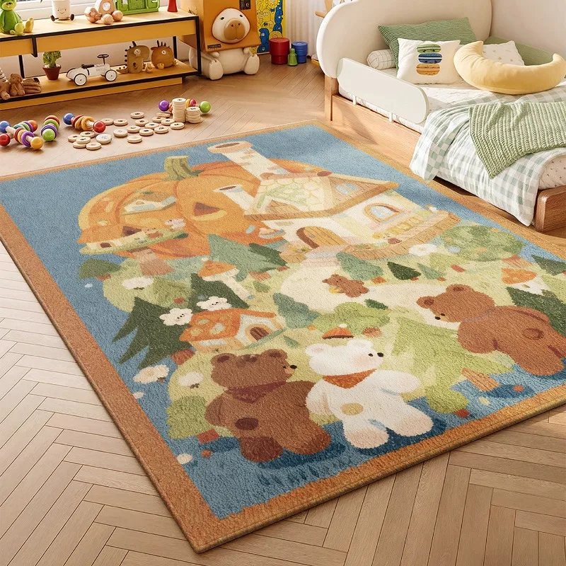 

Colorful Cartoon Bedroom Carpet Stylish Korean-Style Living Room Fluffy Plush Rug Cute Modern-Style Home Decor Coffee Table Mats