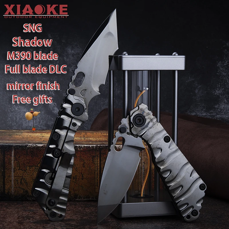 M390 Steel Folding Knife with TC4 Titanium Handle DLC Coated Blade EDC Outdoor Camping Tool Pocket Knife Collectible Gift