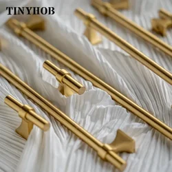 Tinyhob Solid Brass Cabinet Knobs Long Door Pull T-bars Kitchen Cloakroom Wardrobe Handle and Knobs/ Non Fading Process