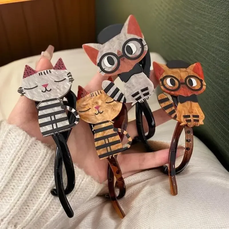 Bonito dos desenhos animados gato torção grampos de cabelo meninas acrílico pérola garra de cabelo caranguejo presilhas hairpin moda feminina acessórios para o cabelo