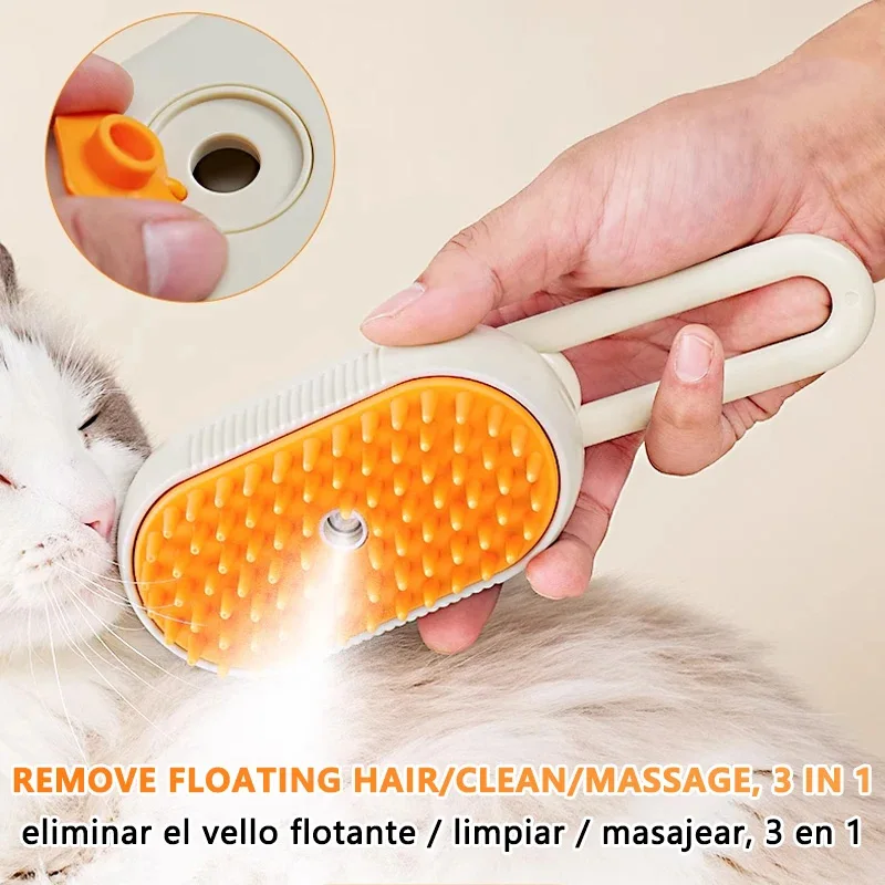 Spazzola a vapore per gatti spazzola per cani Steamy 3 in 1 spazzole per capelli per gatti Spray elettrico per massaggi pettine per toelettatura per