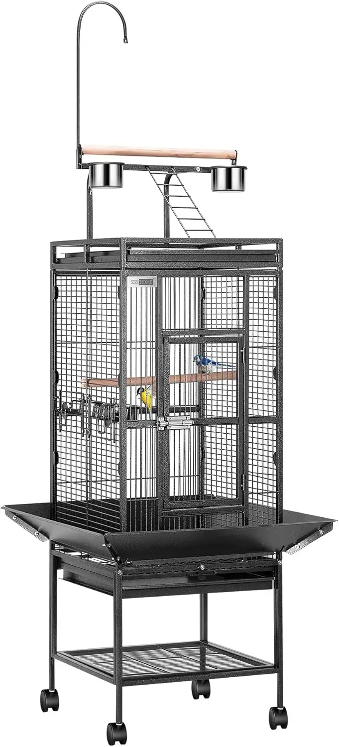 

VIVOHOME 72 Inch Wrought Iron Large Bird Cage with Play Top and Stand for Parrots Lovebird Cockatiel Parakeets Black