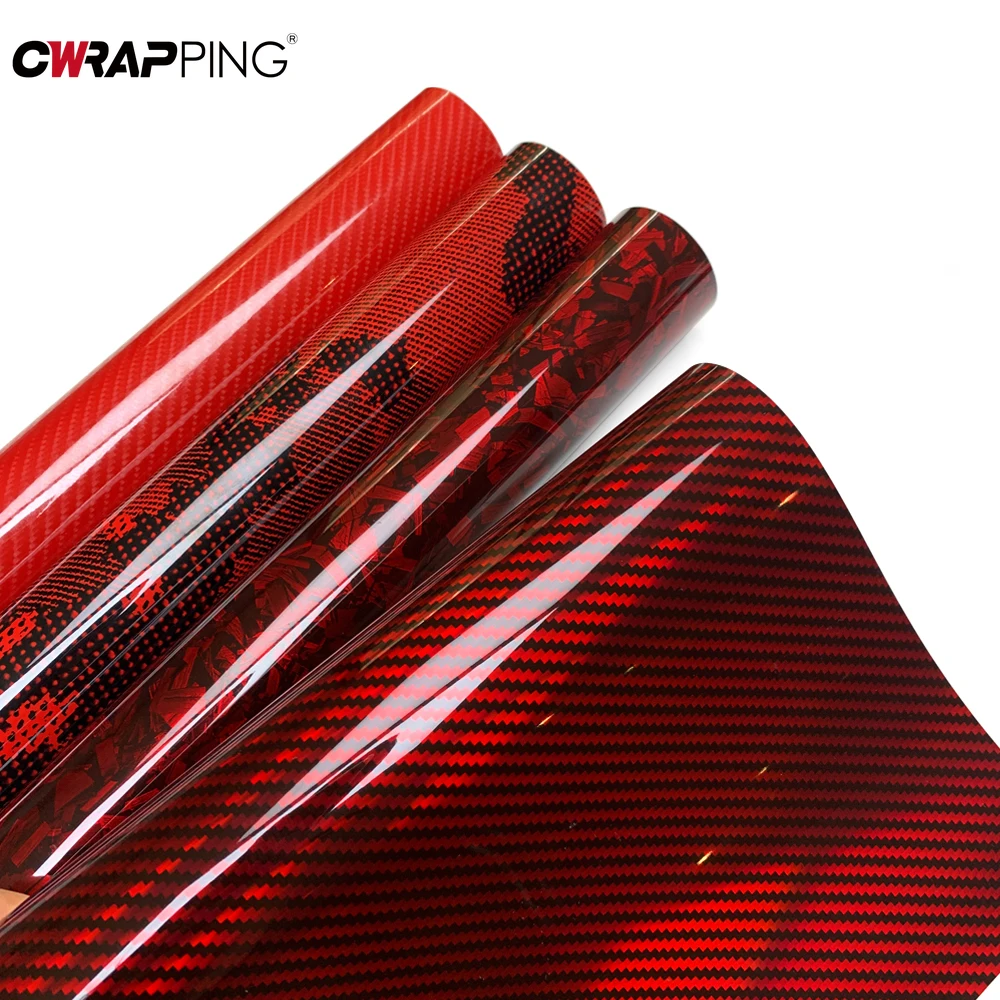 Red Series Wrap Vinyl Car Wrapping Film Bubble-free Vehicle Decoration PET Waterproof External Car Stickers Carbon Fiber Glossy view 4