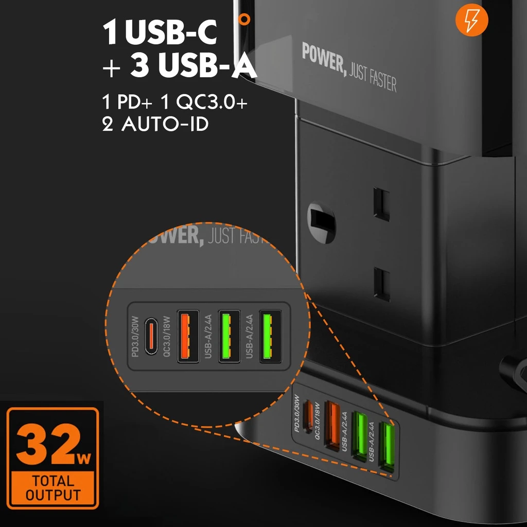 Imagem -05 - Torre de Soquete de Extensão do Poder do Reino Unido Usb c Pd30w Qc3.0 Carregador Wirless Soquete Trailing Protetor contra Surtos Cingapura Plug