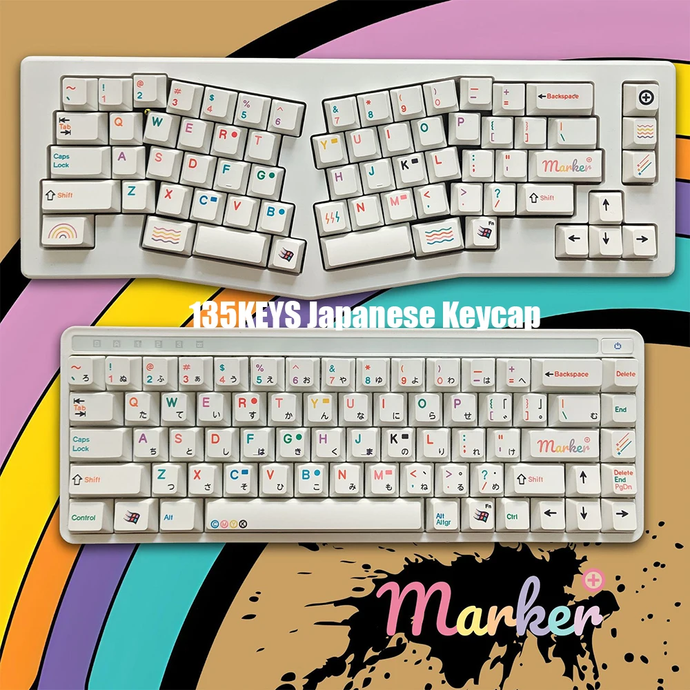 135keys Color Marker Pen Theme Pbt Sublimation Japanese Keycap Cherry Profile Keycaps For Wotting Mechanical Keyboard