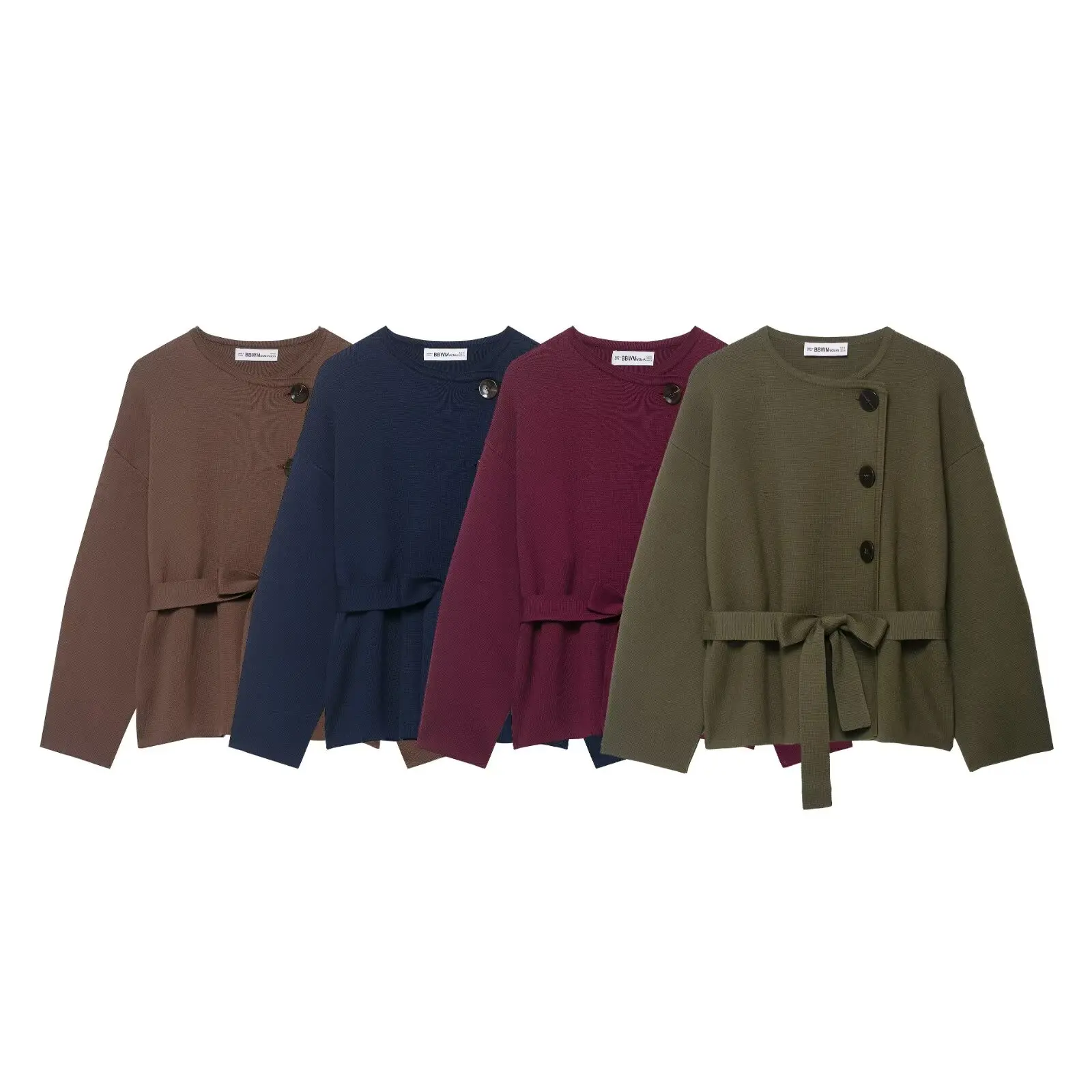 ZEVITY Women Fashion Solid Color Buttons Bow Sashes Knitting Casual Slim Jacket Female Chic Autumn Short Coat Tops CT9495