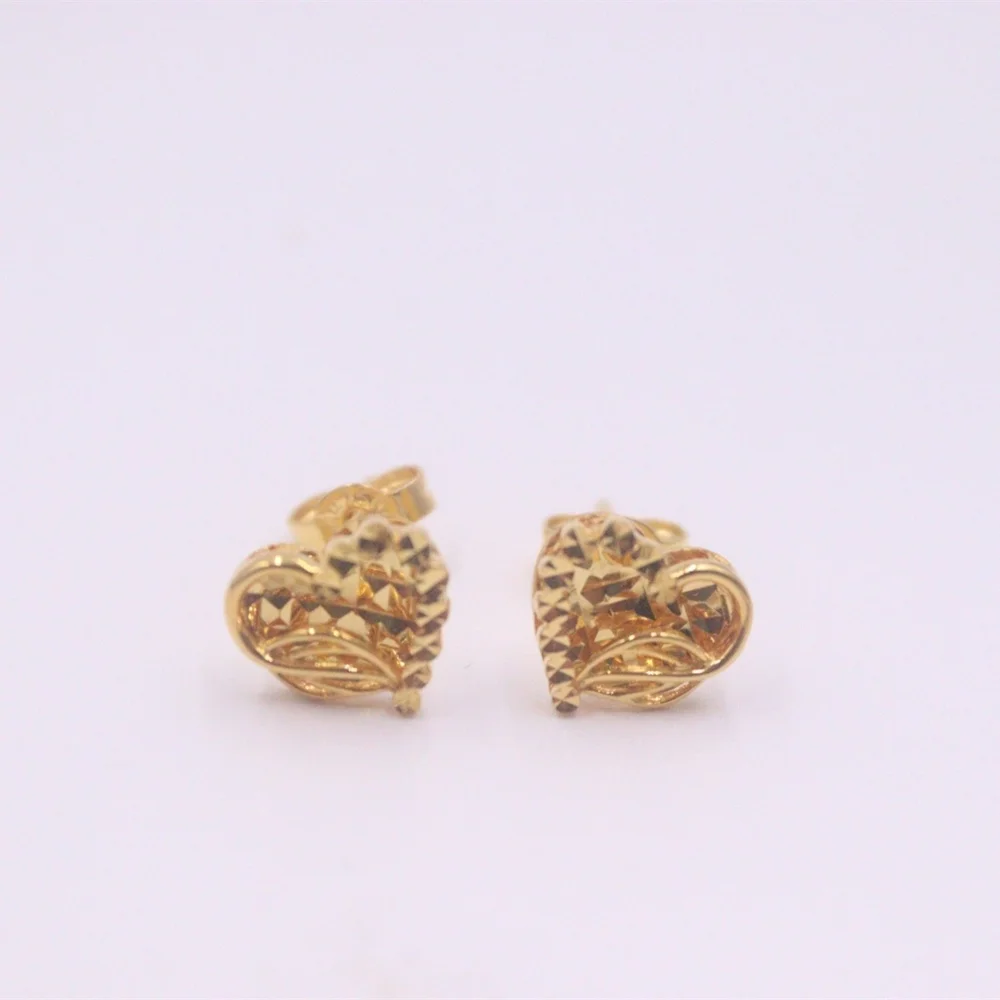 

Real Pure 18K Yellow Gold Stud Women Lucky Carved Star Heart Earrings 1.6-1.8g