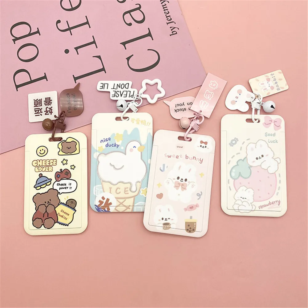 

1pc Cartoon Bank ID Credit Card Holder Students Bus Card Case Lanyard Bell Identity Badge Cards Cover School Office Supplies