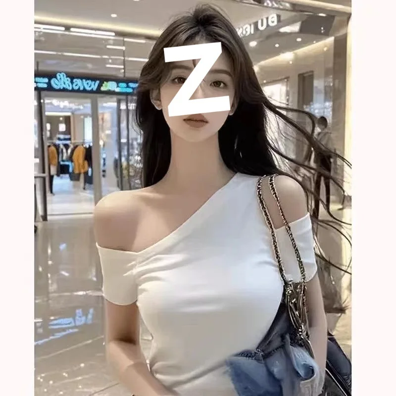 قبالة الكتف تي شيرت الدانتيل أعلى المرأة الحضرية المنخفضة قطع الكلاسيكية مريح بسيط الخام بسط فضفاض غسل الشارع الشهير الكورية نمط السيدات