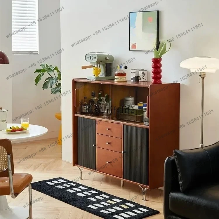 

yj21 Medieval solid wood dining side cabinet integrated cabinet against wall living room modern simple advanced storage tea ca