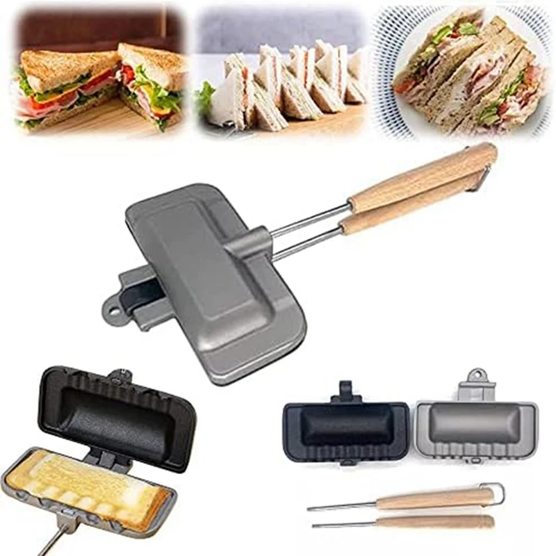 2Pcs Double-Sided Sandwich Baking Pan Baking Sheet For Breakfast Pancakes, Removable Handle
