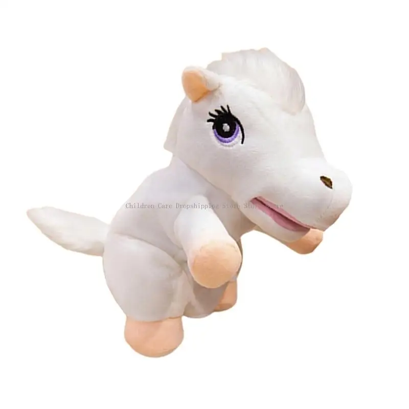 Mascella mobile Peluche Cavallo Burattino a mano Peluche morbido per narrazione interattiva Regalo compleanno Natale Gioco