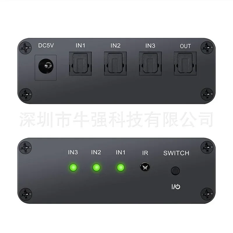 3 In 1 Out Switcher Support Lpcm2.0/Dts/Dolby Ac3 Audio Format 3X1 Switcher with Remote Control for Toslink Signal Receiving