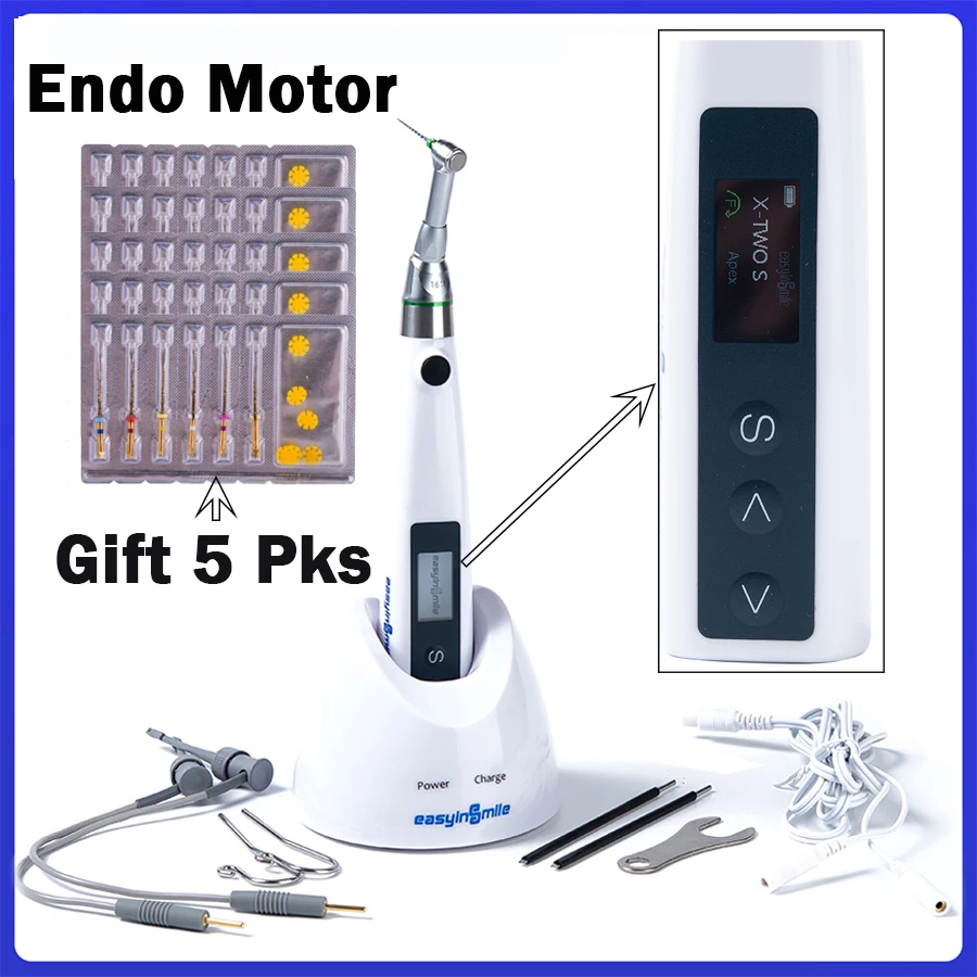 

Wireless Dental Endo Motor WithLED Lamp 16:1 Contra Angle Endodontic Root Canal Treatment 9 Modes Apex Locator Dental instrument