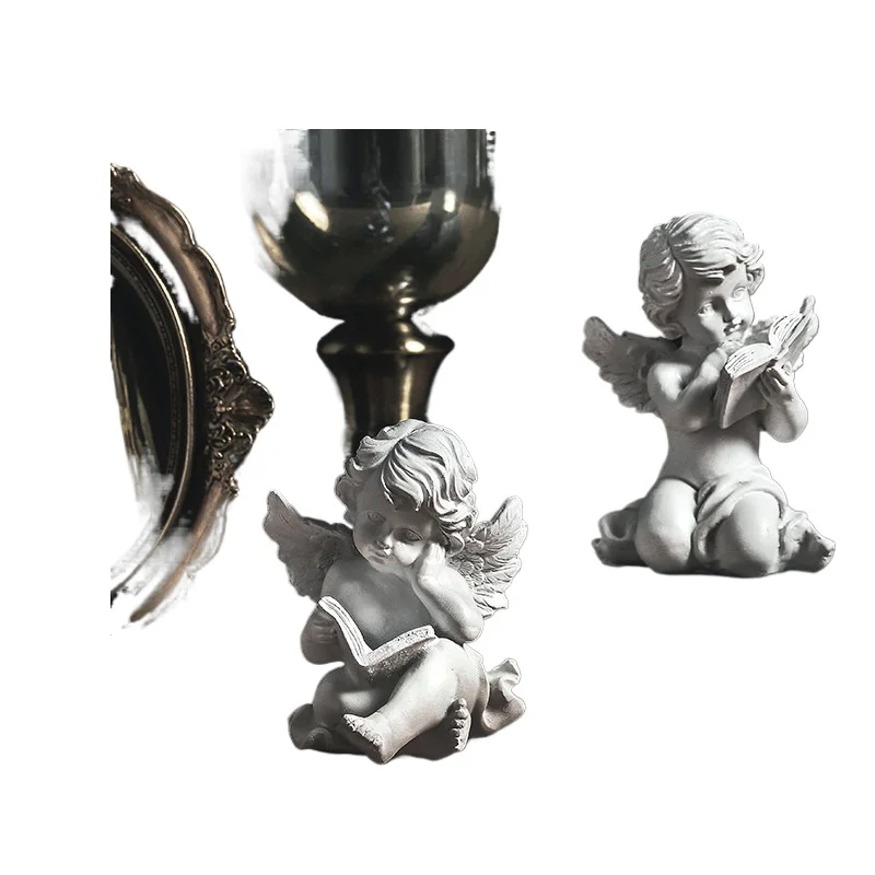 Vintage Distressed Angel Figurine Nordic Style Small Sculpture Retro Art Craft Ornament for Living Room Home Decor