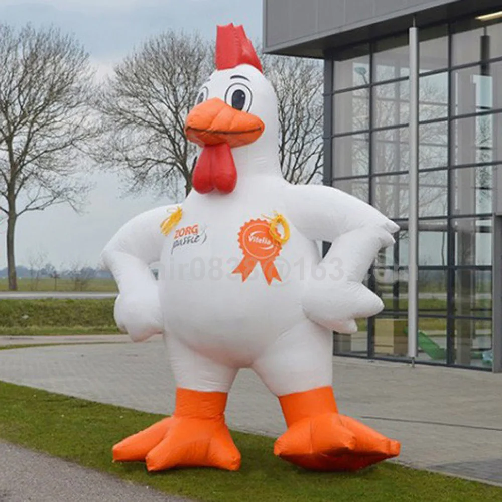 Customized White Inflatable Chicken Giant Inflatable Rooster Mascot Cock Hen Model With Blower For Outdoor Advertising