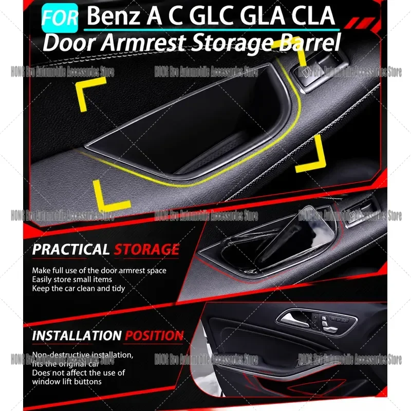 For Mercedes Benz A Class C Class GLC GLA CLA W205 X253 Car Door Armrest Storage Box Handle Container Holder RHD Interior