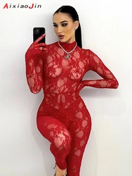 Ladies Lace Patchwork Black Long Sleeve Gothic Y2K Sexy Turtleneck Bodysuit Sports Summer 2022 Club Red Bodysuit Top