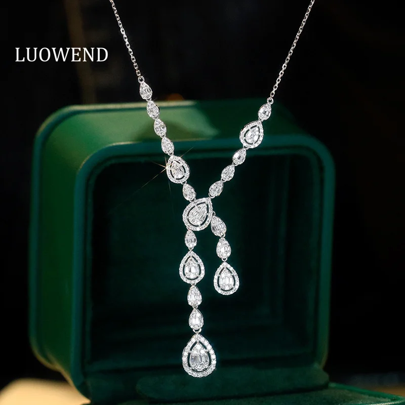 

Ожерелье LUOWEND из 100% белого золота 18 карат, роскошное, в простом стиле, с подвеской из натурального бриллианта 1,75 карата, для женщин, ювелирные изделия высокого качества