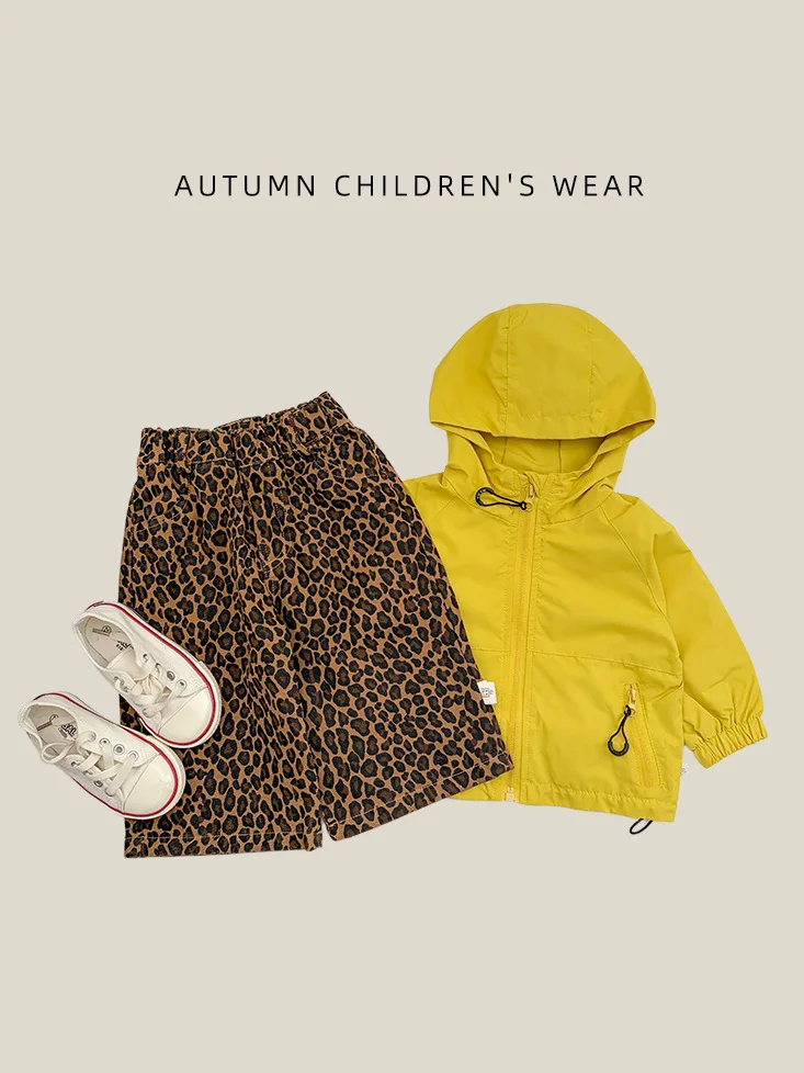0-4 yrs Vintage Leopard Print Wide Leg Pants for Baby Girls Kids Autumn Loose Straight Toddler Elastic Waist Cotton Trousers