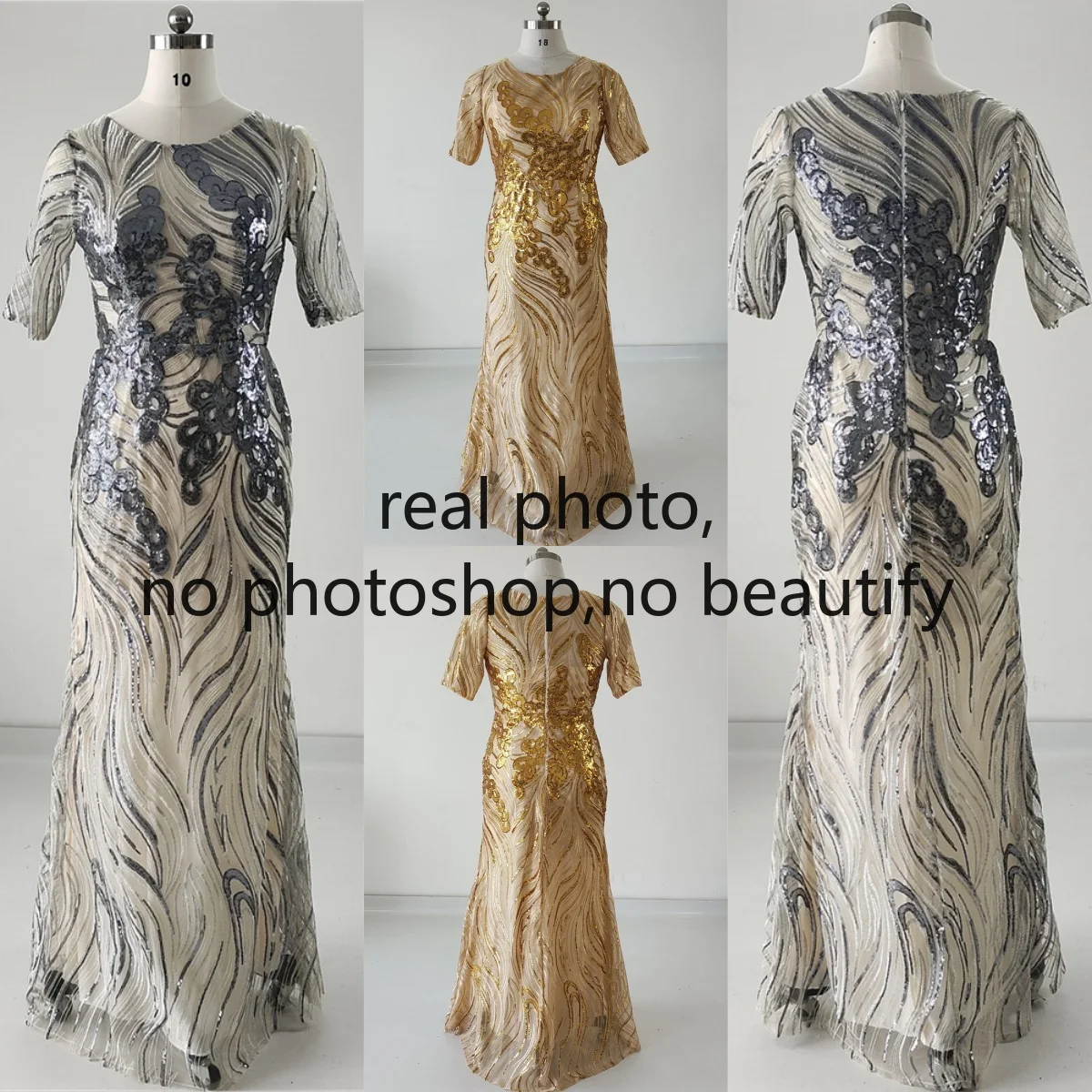 Abito da sera con paillettes personalizzato Manica corta O-Collo Robe De Soiree K163 Sirena pavimento-lunghezza Plus size Donna Abiti da cerimonia per feste